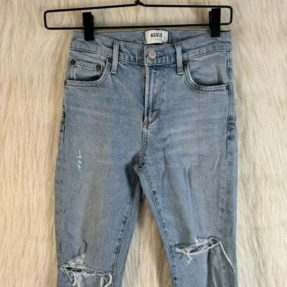 AGOLDE Womens Mid Rise Skinny Ankle Distressed Sophie Cotton Blend Light Wash 23 - Picture 2 of 9